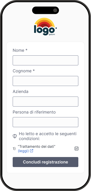 Lo smartphone mostra un form da compilare con i dati richiesti dell'ospite.