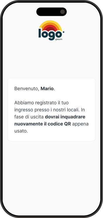 Lo smartphone mostra un messaggio di conferma del check-in e le istruzioni per il check-out.